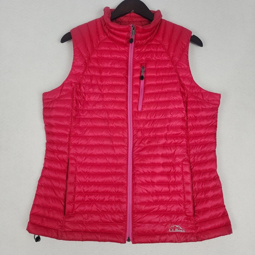 LL Bean Ultralight 850 DownTek Puffer Vest Womens Large Red Water Repellent Down